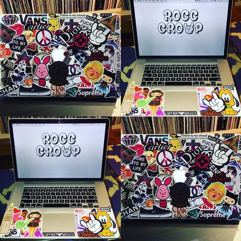 sticker bombed the laptop #macbookpro #stickers #stickerbomb #laptop #macbook #roccgroup  (at Gotham West) Stickerbomb Laptop, Laptop Case Stickers, Laptop Design, Edc Bag, Stickers Ideas, Character Drawings, Sticker Bomb, Poster Anime, New Laptop