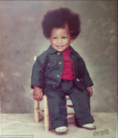 So cute: Pharrell Williams took fans back to his younger years by posting a childhood photo on Instagram Celebrity Baby Pictures, Famous Babies, The Rap Game, Donald Sutherland, Celebrities Then And Now, Young Celebrities, Wonder Years, Robert Redford, Childhood Photos