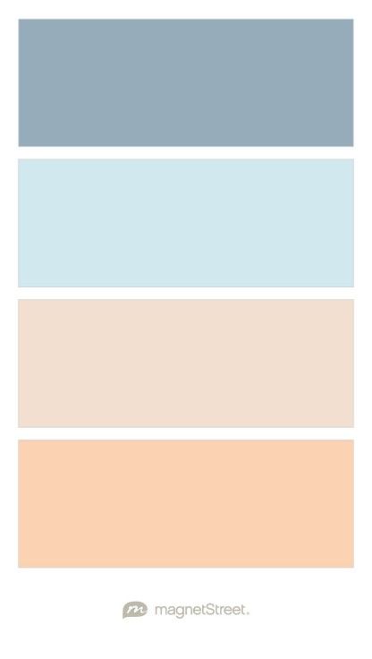 Light Blue And Coral Bedroom, Blue Grey Peach Color Palette, Blue Yellow Peach Color Palette, Pink Peach Blue Color Palette, Color Palette With Peach, Light Blue Colour Pallete, Peach And Blue Interior, Peach And Blue Nursery, Peach And Blue Bedroom Ideas