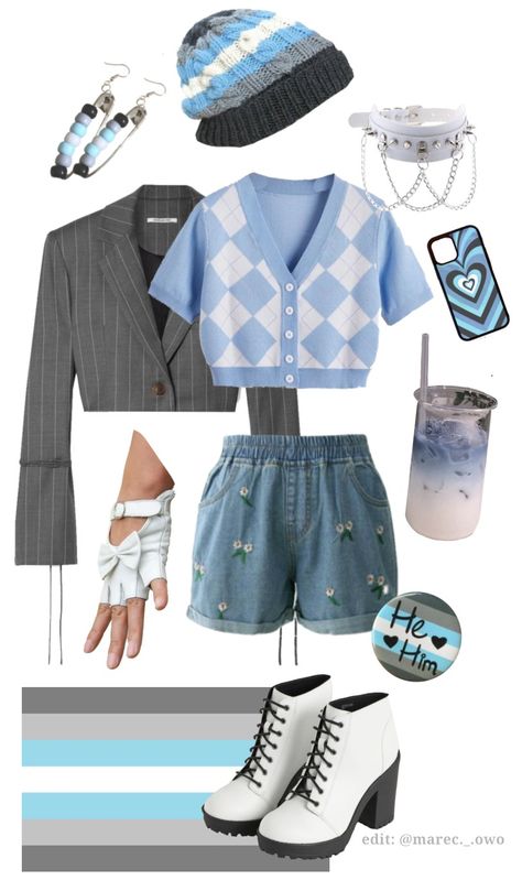 #pridecore Demiboy Outfits Ideas, Gender Fluid Accessories, Demiboy Fashion, Demigirl Aesthetic Outfits, Demigirl Outfit Ideas, Demiboy Art, Demiboy Outfits, Demiboy Aesthetic, Ftm Outfits