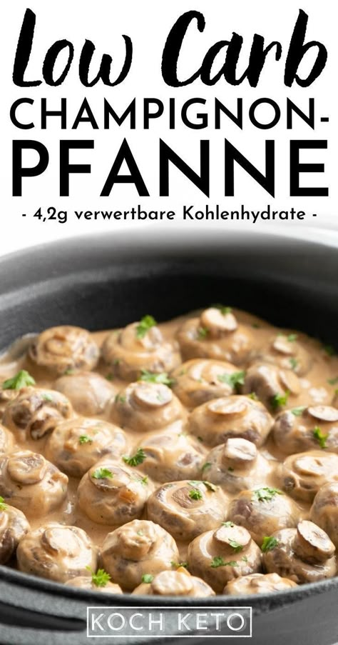 Diese Low Carb Champignonpfanne mit nur 4,2g verwertbaren Kohlenhydraten pro Portion schmeckt herrlich deftig wie die vom Weihnachtsmarkt (wenn nicht sogar ein bisschen besser)! Außerdem ist sie super schnell gezaubert und passt toll als Low Carb Beilage zu diversen Fleischgerichten, zu Eiern und sie schmeckt auch einfach so! Low Sugar Diet Recipes, Dinner Recipes Healthy Low Carb, Law Carb, Low Carb Protein, Best Fat Burning Foods, Low Carb Low Sugar, Best Low Carb Recipes, Low Carb Vegan, Low Carb Diet Recipes