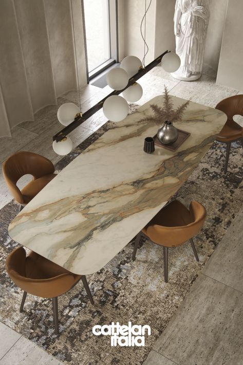 Chairs For Marble Dining Table, Marble Dining Table Design Luxury, Cattelan Table, Dining Table Shapes, Luxury Marble Dining Tables, Calacatta Viola Dining Table, Dining Table Design Modern Luxury, Luxury Dining Table Marble, Marble Dining Table Design