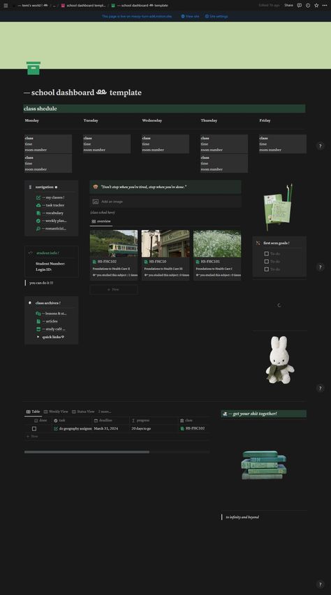 Ultimate Student Dashboard | Student Planner | Notion Template | Digital Planner | Academic planner | Green | Sage | Dark Mode Notion Ideas, Student Dashboard, Study Cafe, Etsy Planner, Dark Aesthetics, Minimalist Layout, Small Business Planner, Aesthetic Space, Media Planner