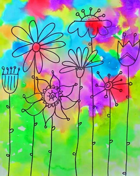 Paint Wildflowers, Artist Garden, Drawing And Watercolor, Square 1 Art, Spring Art Projects, Art Project For Kids, April Art, Spring Garden Flowers, Classroom Art Projects