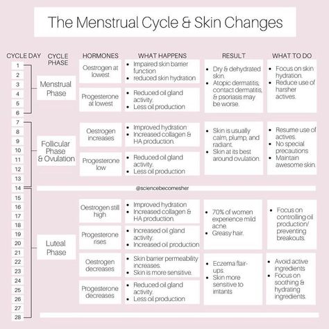 Skincare Chart, Period Tips, The Menstrual Cycle, Cycle Syncing, Skin Facts, Menstrual Health, Feminine Health, Herbal Healing, Skincare Ingredients