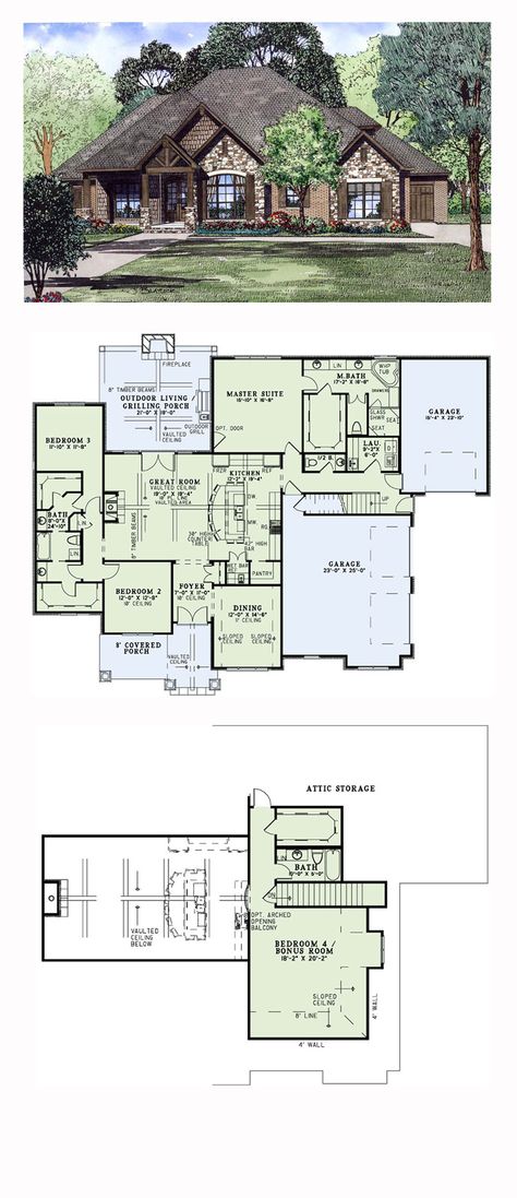 Craftsman Style COOL House Plan ID: chp-54419 | Total Living Area: 2340 sq. ft., 3 bedrooms and 3.5 bathrooms.Copyright by Designer. #craftsmanhome Grilling Porch, Tudor House Plans, Shake Siding, Plans Architecture, 4 Bedroom House Plans, Timber Beams, Casas Coloniales, Front House, Tudor House