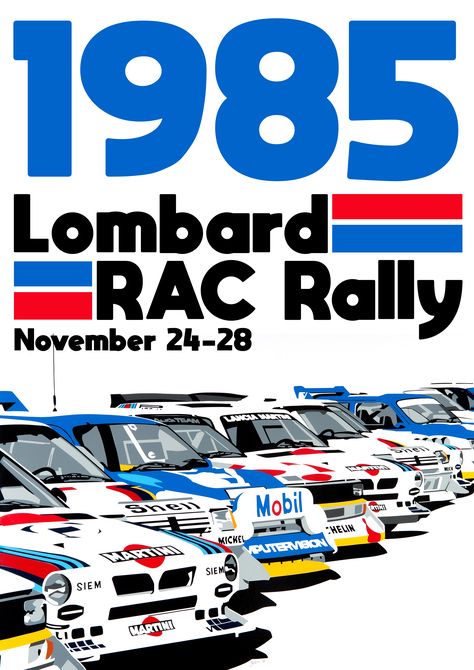 1985 British rally poster design, featuring the legendary group B cars. Rally Poster, Rally Car Design, Group B Rally, Vintage Racing Poster, Motorsport Art, Automotive Illustration, Racing Posters, Rally Cars, Rally Racing