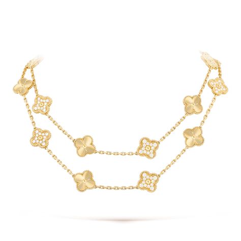 Vintage Alhambra long necklace, 20 motifs Yellow gold, Diamond- Van Cleef & Arpels Van Cleef Necklace, Outfit Elegant, Van Cleef & Arpels, Chic Fashionista, Van Cleef And Arpels, Clover Necklace, Gold Diamond Necklace, Luxury Bag, Expensive Jewelry