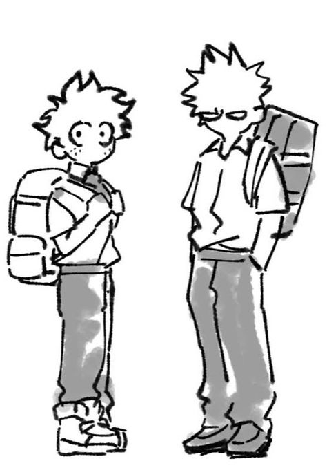 Deku Looking At Bakugo, Bakugo X Deku Fanart Cute, Bkdk Drawings, My Hero Academia Art Style, Bakugo Sketch, Bkdk Manga, Bkdk Cute, Katsuki And Izuku, Deku Sketch