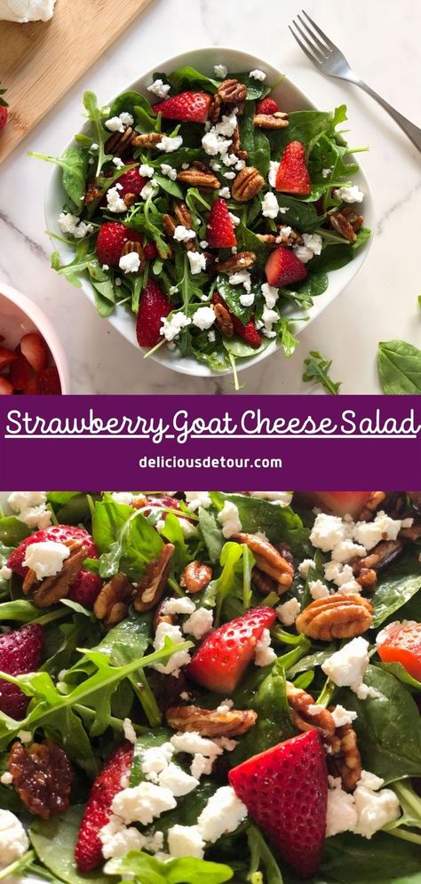 Goat Cheese Pecan Salad, Strawberry Salad With Goat Cheese, Strawberry And Goat Cheese Salad, Goat Cheese Salad Dressing, Strawberry Pecan Salad, Strawberry Goat Cheese Salad, Pecan Salad Recipe, Candied Walnuts For Salad, Strawberry Goat Cheese