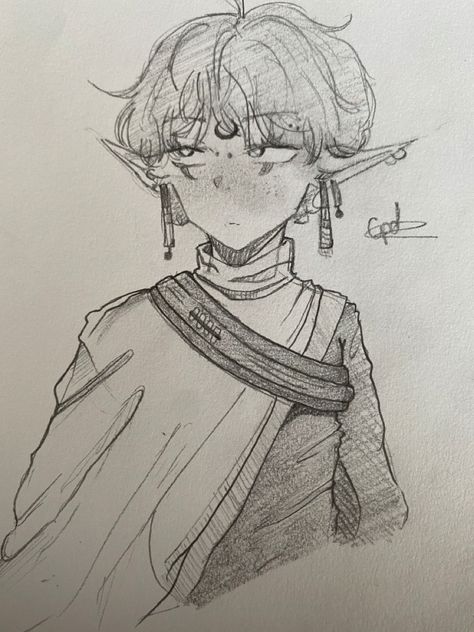 Male Elf Drawing Sketches, Elf Drawing, Elf Drawings, Male Elf, Wall Drawing, Sketchbook Ideas, Dream Art, How To Draw Hair