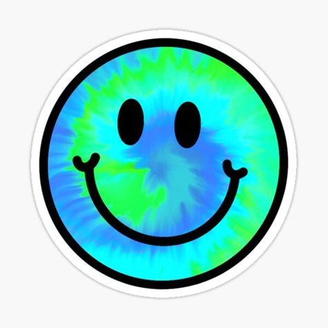 "Blue-Green Tie Dye Smiley Face" Sticker by andiegras | Redbubble Tie Dye Smiley Face, Tie Dye Sticker, Smiley Face Sticker, Transformers Coloring Pages, Adult Face Painting, Peace Logo, Face Emoji, Spongebob Wallpaper, Happy Photos