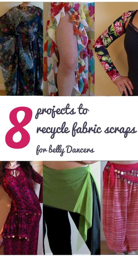 8 Projects to Recycle Fabric Scraps for Belly Dancers, organized by fabric size! Harem Pants Diy, Belly Dance Costumes Diy, Recycle Fabric Scraps, Recycle Fabric, Dance Class Outfit, Dance Diy, Belly Dancing Classes, Belly Dance Dress, Belly Dance Outfit