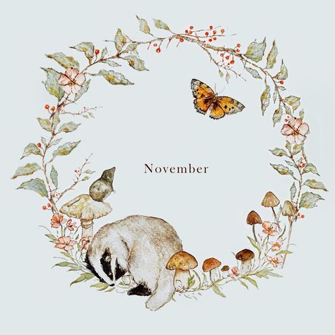 Winter Wildlife, Welcome November, Arts Month, Scrapbook Printing, Winter Illustration, Wreath Watercolor, Months Of The Year, October 31, Illustration Painting