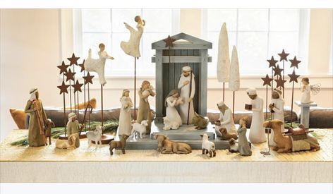 Willow Tree Nativity Display, Nativity Display Ideas, Willow Tree Nativity Set, Nativity Display, Images Of Peace, Willow Tree Nativity, Willow Tree Angels, Willow Tree Figurines, The Nativity