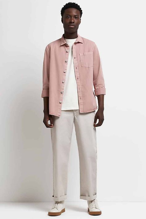 Pink Shirt White Pants Outfit Men, Linen Pants Outfit Men, Pink Grey Outfit, Pink Top Outfit, Pink Shirt Men, Green Flannel Shirt, Pink Shirt Outfit, Pink Pants Outfit, Dark Grey Jeans