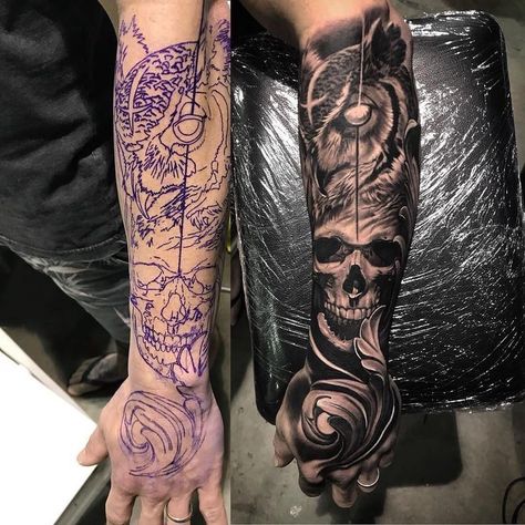 Skull Sleeve Tattoos, Skull Sleeve, Realistic Tattoo Sleeve, Men Tattoos Arm Sleeve, Forarm Tattoos, Forearm Sleeve Tattoos, Half Sleeve Tattoos For Guys, Full Sleeve Tattoos, Arm Sleeve Tattoos