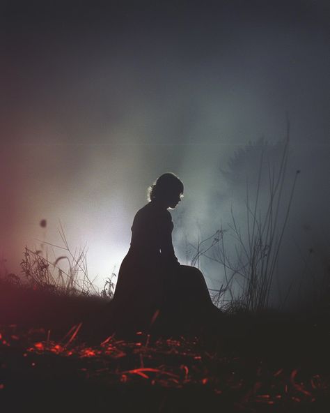 Lummi Photo - Solitary Figure Amidst Mist Misty Night, Figure Sitting, Cool Palette, To Be A Woman, The Landscape, Self Discovery, Photo Illustration, Mist, The Darkest