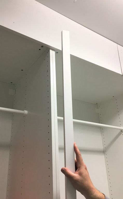 How to use Ikea PAX wardrobes, plus some crown molding and baseboard trim, to get an amazing custom look! Diy Kast, Ikea Closet Hack, Ikea Pax Hack, Ikea Pax Closet, Pax Closet, Billy Ikea, Closet Ikea, Pax System, Baseboard Trim