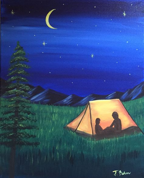 Camp Out Camping Paintings On Canvas, Camping Painting Ideas On Canvas, Simple Camping Painting, Camp Painting Ideas, Camping Painting Canvases, Camping Painting Ideas, Camping Painting Easy, Camping Paintings, Camping Artwork