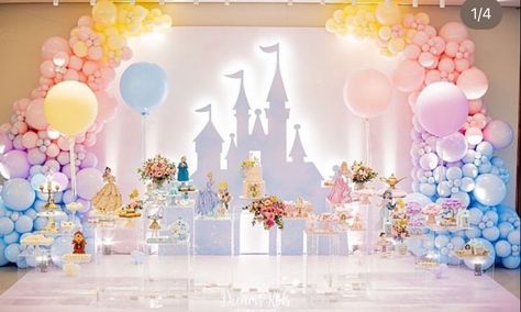 Princess Pastel Birthday, Disney Princess Decorations Party, Disney Princess Party Ideas Decorations, Princess Theme Birthday Party 1st, Fairytale Birthday Party Decoration, Cincoañera Ideas, Disney Princess Birthday Decorations, Princess Decorations Party, Baby Princess Birthday Party