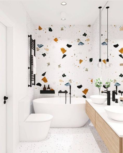 تصميم دورة مياه, Kids Bathroom Design, Terrazzo Bathroom, Small Bathroom Makeover, Bathroom Design Inspiration, Bathroom Design Ideas, Bathroom Design Decor, Toilet Design, 아파트 인테리어