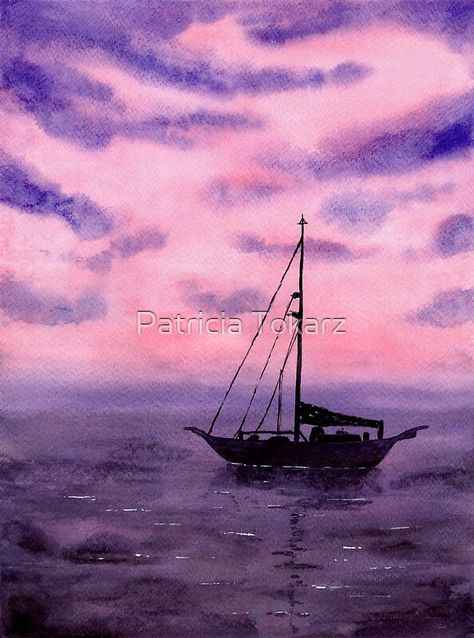 »Wonderous Time Gave Me The Blues And Then Purple-Pink Skies.« ~T. S. 💙❤️  #watercolor #painting #landscape #ocean #pink #purple #boat #sailing #art #artist #clouds Pink Sky Watercolor, Purple Monochromatic, Mom Room, Canvas Painting Quotes, Watercolor Painting Landscape, Monochromatic Painting, Road Painting, Landscape Ocean, Purple Beach