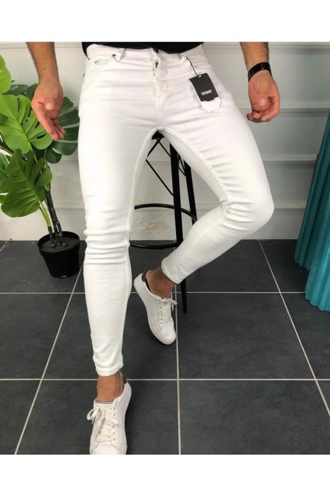 Buy Men’s Skinny Denim Jeans - Blue, Black, White & Other Colors Denim For Men, Design Moda, Destroyed Jeans, Ripped Denim, Black Skinnies, Mens Street Style, Mens Denim, Streetwear Fashion, Women Clothes Sale