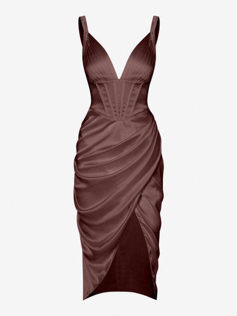 V Neck Dress Casual, Deep V Neck Dress, Dress For Spring, V Neck Midi Dress, Fashion Attire, Corset Style, Bustiers, Day Dress, V Neck Dress