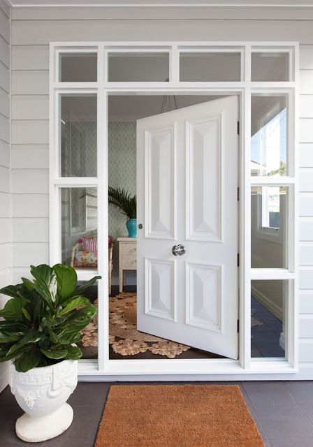 These are the BEST front door paint colors to add to your curb appeal! See more on https://ablissfulnest.com #curbappeal #designtips #paintcolors Porta Halloween, Modern Hamptons Style, Best Front Doors, Modern Hampton, Front Door Paint Colors, Door Paint Colors, White Door, Front Doors With Windows, Entrance Door Design