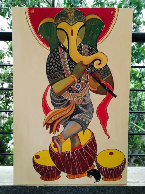 Lord Ganesha Abstract Paintings, Ganesh Line Art, Ganesha Abstract Painting, Abstract Rangoli, Gods Painting, Indian Elephant Art, Ganesha Artwork, Maa Lakshmi, Mithila Painting