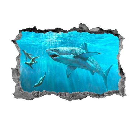 Shark Wall Art, Wall Art Decals, Wall Art Stickers, Wall Art Decal, Shark Art, Bedroom Murals, Sticker Mural, White Sharks, Kids Wall Murals