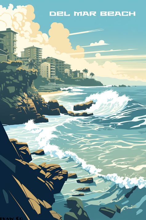 Designed by EVAWcollection. Ambiance Aesthetic, San Diego Graphic Design, San Diego Illustration Art, San Diego Surfing, San Diego Murals, Vintage Surf Competition Posters, San Diego Postcard, Beach San Diego, Travel Vintage