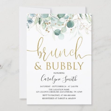 Eucalyptus Brunch and Bubbly Bridal Shower Invitation Elegant Brunch, Brunch And Bubbly, Blush Bridal Showers, Brunch Bubbly, Champagne Brunch, Spring Bridal Shower, Summer Bridal Showers, Blue Invitation, Bridal Luncheon