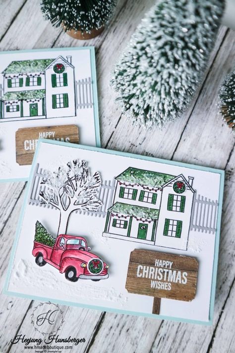 Farmhouse Christmas Cards, Christmas Stampin Up Cards, Happy Christmas Wishes, Winter Karten, Stampin Up Weihnachten, Stampin Up Christmas Cards, Christmas Messages, Merry Christmas To All, Stampin Up Christmas