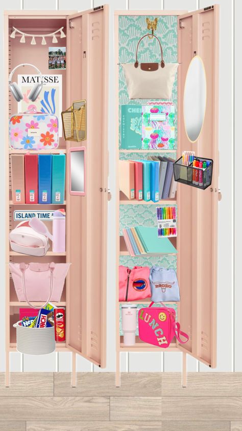 #preppy #school #schoolsupplies #preppyschoolsupplies #locker #lockerinspo #preppylocker #schoolstuff #fyp #beauty #sports Preppy Locker, Cute Locker Ideas, School Locker Organization, Middle School Lockers, School Backpack Essentials, Preppy School Supplies, Locker Organization, School Bag Essentials, Backpack Essentials