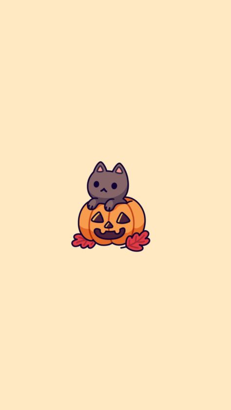 Cute Cat Fall Wallpaper, Cute Haloween Wallpers Phone, Fall Kitty Wallpaper, Cute Wallpaper For Halloween, Cute Fall Profile Pics, Cute Halloween Cat Wallpaper, Hallowrrn Wallpaper, Cute Halloween Pictures Aesthetic, Cute Halloween Phone Backgrounds