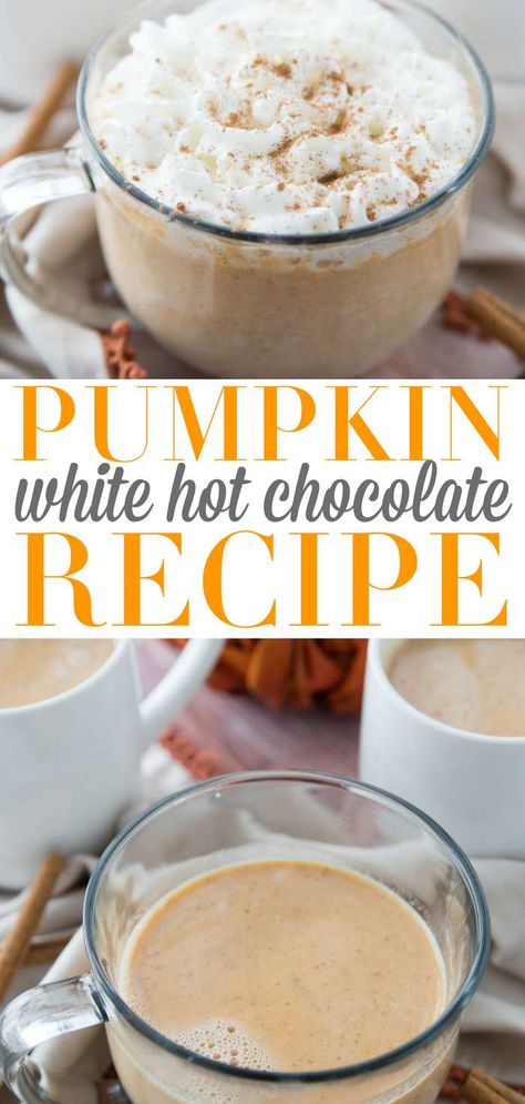 White Pumpkin Hot Chocolate, Pumpkin Spice White Hot Chocolate, White Chocolate Pumpkin Hot Chocolate, Pumpkin Cappuccino Recipe, Fall Hot Chocolate Bar, Pumpkin Hot Cocoa, Pumpkin Hot Chocolate Recipe, Pumpkin White Hot Chocolate, Halloween Hot Chocolate