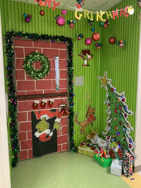 Grinchmas Decorations Diy, Grinchmas Decorations, Jingle Bell Tree, Classroom Christmas Decor, Whoville Christmas Decorations, Christmas Door Decorating, Christmas Cubicle Decorations, Grinch Sign, Christmas Decorations Office