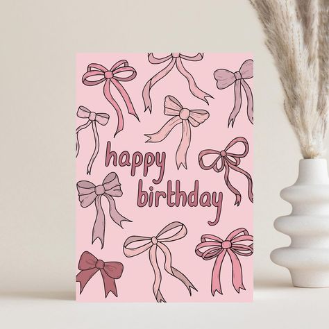 NEW Bow Coquette Birthday Card 🎀 Available on Etsy now, shop through the link in bio ⬆️ Coquette Birthday Cards, Girly Birthday Card, Bday Drawings, Pretty Birthday Cards, Birthday Coquette, Coquette Birthday, Cute Sister, Felt Flowers Diy, Bullet Journal Cover Page