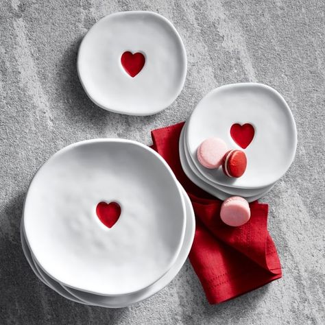 Best Valentine's Day Products From Williams Sonoma Heart Salad, White Dinnerware, Valentines Day Treats, Appetizer Plates, Dessert Plates, Plates Set, Heart Decorations, Heart Eyes, White Glaze