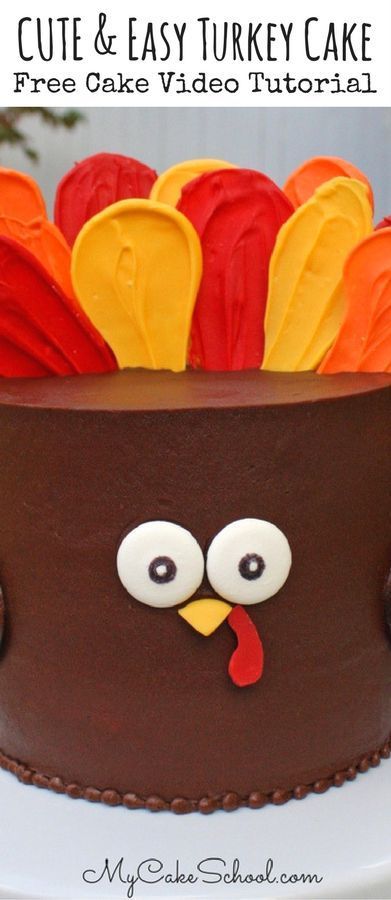 Free Turkey Cake Video Tutorial by MyCakeSchool.com! This cute Turkey Cake is SO easy to make, and is perfect for Thanksgiving gatherings! Thanksgiving Cakes Decorating, Turkey Cake, Thanksgiving Cakes, Cake Video, Cute Turkey, Easy Turkey, Thanksgiving Treats, Salty Cake, Fall Cakes