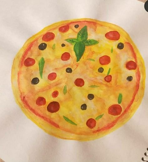 Made pizza using watercolors Painting Easy Watercolor, Pizza Painting, Pizza Watercolor, Watercolor Painting Easy, Easy Watercolor Painting, Painting Food, Food Pizza, Painting Easy, Food Painting