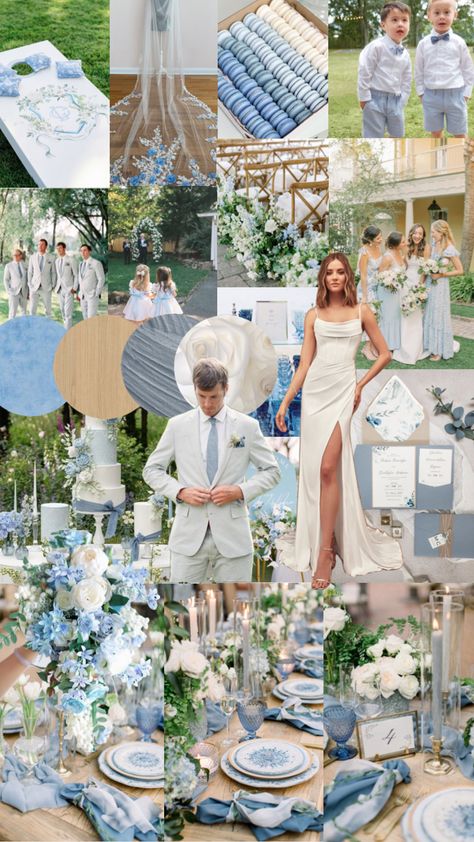 #cute #fyp #preppy #vibes #outfitinspo #wedding #blue #bluewedding #weddingmoodboard #moodboards #aesthetic #wallpaper Preppy Wedding Theme, Black White Gold Wedding Theme, Cornflower Blue Wedding, Moodboards Aesthetic, Wildflower Wedding Theme, French Country Wedding, Blue Wedding Decorations, Blue White Weddings, Preppy Wedding