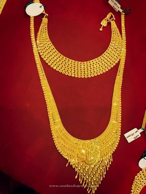 Gold Bridal Jewellery Collections, Gold Bridal Jewellery Designs 2016, Latest Bridal Jewellery Models. Gold Haram Designs Indian Latest, India Necklaces, Latest Gold Choker Necklace Designs, Long Necklace Designs, Gold Bridal Jewellery, Gold Necklace Long, Jewellery Choker, Indian Gold Jewellery Design, Long Necklace Gold