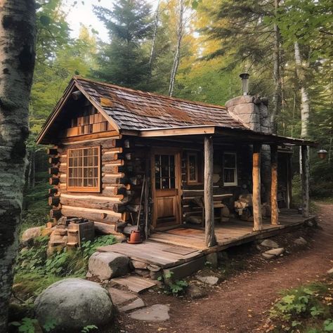 Wood Cottage House, Log Cabins In The Woods, Old Cabin Interior, Alaskan Cabin, Tiny Cabins Interiors, Northwoods Decor, Log Cabin Living, Wood Cabin, Little Cabin In The Woods