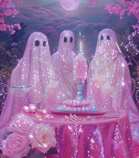 Hot Ghoul Halloween, Pastel Goth Halloween Decor, Kawaii Horror Aesthetic, Kawaii Goth Aesthetic, Hot Pink Halloween, Ghoul Summer, Pastel Horror, Horror Creatures, Colorful Ghost