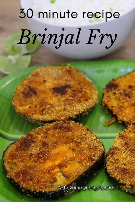 Simple Pan Fried Eggplant Recipe (Brinjal fry) Brinjal Fry Recipe, Fried Eggplant Recipes, Brinjal Fry, Rice And Dal, Pan Fried Eggplant, Eggplant Fries, Spicy Eggplant, Crispy Eggplant, Fried Eggplant