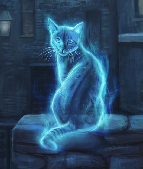 Cat Familiar, Dnd Ghost Art, Cat Familiar Art, Black Cat Familiar Dnd, Wizard Cat Drawing, Cat Patronus Art, Cute Cat Ghost Drawing, Ghost Cat Art, Fantasy Cat Person