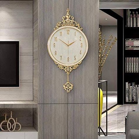 Wall Clock Decor Living Room, Wall Clock Luxury, Nordic Fashion, Gold Living, Luxury Clock, Wall Clocks Living Room, Gold Living Room, Dining Room Wall, Wall Clock Design